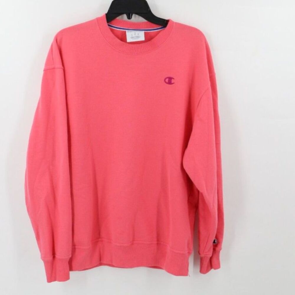 Champion Womens Pullover Crewneck Sweatshirt Hot Pink Size Large Cotton
